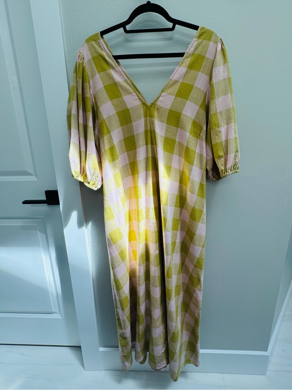 Ali Golden Double V Neck Maxi Dress in Chartreuse/Pink